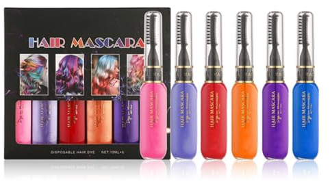 Temporary Hair Mascara, 6 Colors Washable Hair Dye Stick | Disposable Hair Chalk, For Dark Hair, Festival Party Cosplay Accessories, Non-Permanent