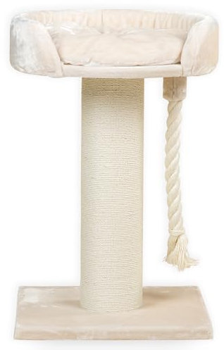 RHRQuality Kratzbaum für große Katzen – Chartreux – 80 cm hoch – Mit extra dickem 20 cm Sisalstamm – Luxuriöse Liegefläche von ⌀60 cm – Crème