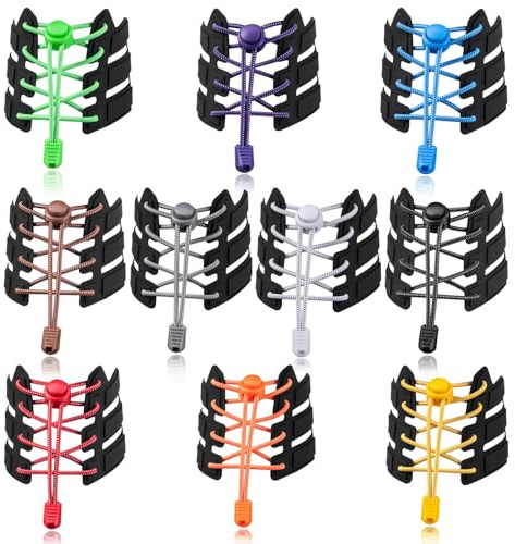 UPINS 10 Pairs Elastic Shoe Lace No Tie Adjustable Tieless Rubber Shoe Lace