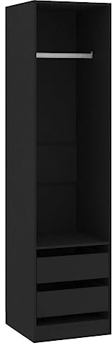 vidaXL Kleiderschrank mit 2 Schubladen Kleiderständer Schrank Kleiderstange Garderobenschrank Regal offen Schwarz 50x50x200cm Holzwerkstoff