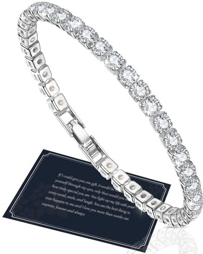 J.Fée Tennisarmband Silber, Tennis Armband Damen Silber 925 Armbänder Damen Kristall Armband Silber 925 Damen Glitzer Armband Schmuck Damen, Muttertagsgeschenke für Mama Geschenk Muttertag,18.5