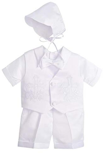 Lito Angels Baby Boys Christening Clothing Baptism Outfits with Bonnet Short Sleeve White Suit Age 0-3 Months