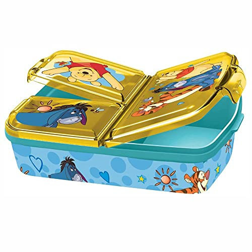 POS 33714 Boîte à sandwich avec 3 compartiments Motif Winnie l'ourson 14 x 18,5 x 5,5 cm En plastique sans BPA et sans phtalates Idéal pour la pause du petit-déjeuner, la maternelle et l'école