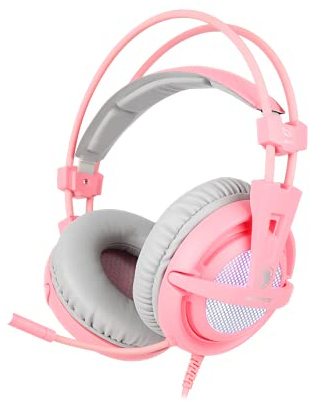 SADES A6 USB Gaming Headset 7.1 Surround Sound PC-headset med brusreducerande mikrofon, LED-lampor för bärbar dator, dator och konsoler (rosa [Angel Edition])