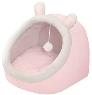 Andiker Cat Beds for Indoor Cats, Semi-Enclosed Cat Cave Bed with a Plush Ball Large Space for Cats to Sleep Soft and Comfortable Covered Cat Bed with a Washable and Detachable Mat (L, Pink)