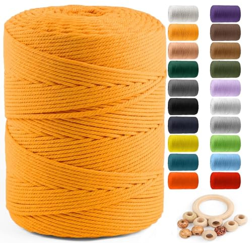 Macrame Cotton Cord 4mm x 547yds, ZUEXT Natural Handmade Golden Braided Cords 4 Strands Knitted Rope String for Craft Wall Hanging Weaving Tapestry Dream Catchers Hanger DIY Gift (500m)