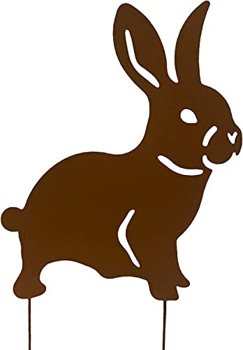 KRONLY Gartenstecker Osterhase 32.5cm Roststecker Metall wetterfest Gartendeko Outdoor