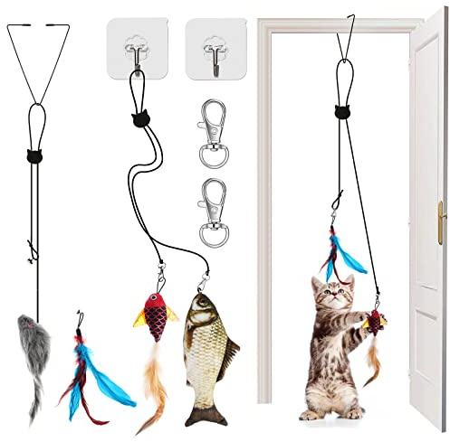4pcs Interactive Cat Toy for Indoor Cats Kitten Toys Sets Mouse toy for Cats Feather Self Play Hanging Door Cat Toy Bouncing Fish for Exercising Eliminating Boredom