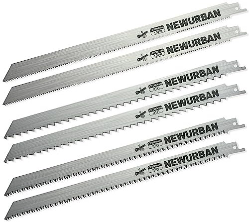 NEWURBAN Paquete de 6 Hojas de Sierra Recíproca de Acero Inoxidable Para Corte de Alimentos de Hueso de Carne Congelada 12 in (300 mm) 3TPI - 2 piezas / 8TPI - 2 piezas / 10TPI - 2 piezas