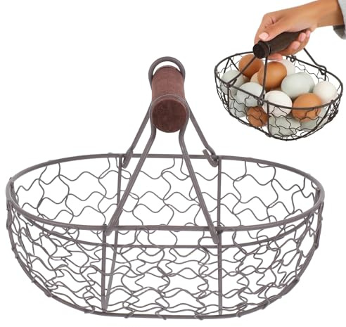 DOITOOL Vintage Metal Wire Egg Basket for Fresh Eggs with Handle Rustic Kitchen Storage Basket for Fruit Bread and Countertop Organization 4.7 Inch Square