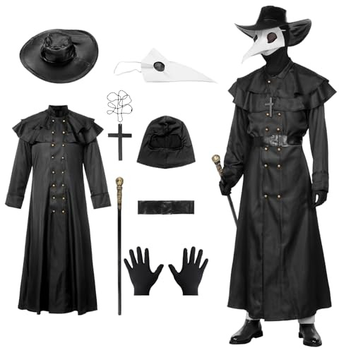 Harsever Costume de docteur de la peste, pour Halloween, corbeau à long bec, masque de steampunk, pour mascarade, bal, fête, carnaval, cosplay (femme, taille L)