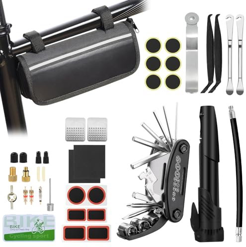 Ninonly Fahrrad Reparaturset 38Pcs Fahrrad Notfallset mit 16-in-1 Fahrrad Multitool Fahrradwerkzeug für Unterwegs Fahrradpumpe und Alles was Du Brauchst, für Mountainbike Rennrad Travel Tool Kit