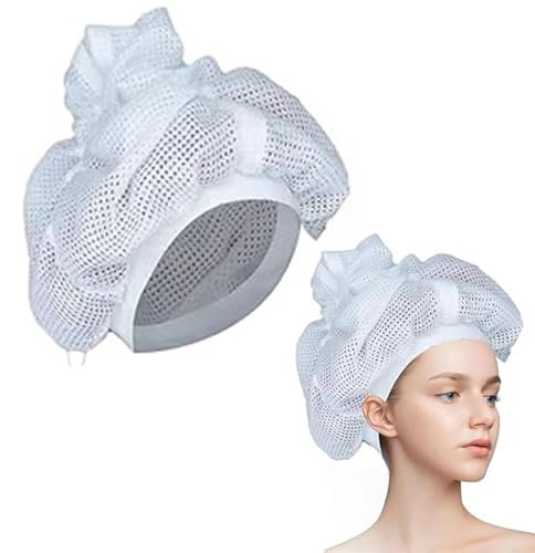 Cuffia di Plopping per asciugare i Capelli Ricci, Cuffia a Rete per Capelli Ricci, Berretto Netto per Capelli Ricci, Cuffia per Capelli con Coulisse Regolabile cuffia ricci adorn ricci（Bianco）