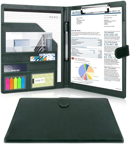 Meetory Portfolio Folder a4, Clipboard Folder with Magnetic Cover Folder Waterproof PU Leather Folders for Documents a4 with Storage Document Organizer for Work Writing Meetings and Interviews