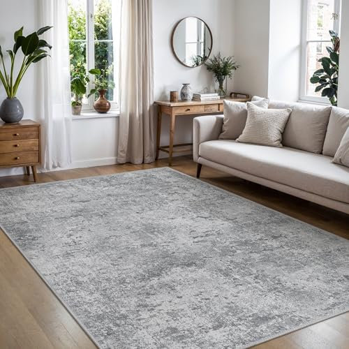 BEIMO Grey Washable Area Rug 120x170 cm, Modern Abstract Style Non-Slip Rug, Low Pile Non-Shedding Carpet for Dining Room, Living Room, Home Office