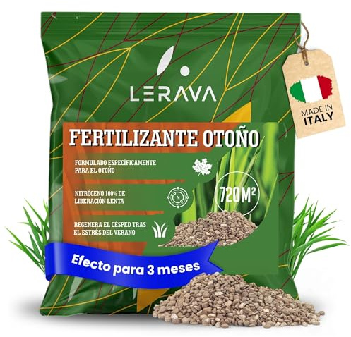 LERAVA® AUTUNNO Concime prato autunno [LENTO RILASCIO] - 720m² - Azoto per prato erboso che rigenera dopo l'estate - Concime potassio prato per rafforzare per l'inverno - Fertilizzante per prato