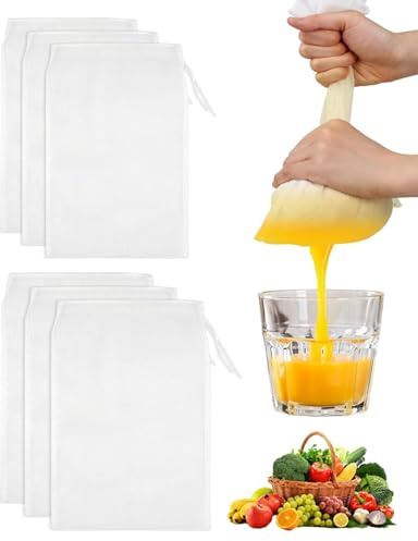MYGLOAR Lot de 6 sacs à lait de noix, tissu filtrant réutilisable, 2 tailles, sacs filtrants en nylon, sacs à lait de noix pour lait de noix biologique et lait végétal – Tissu filtrant multi-usages
