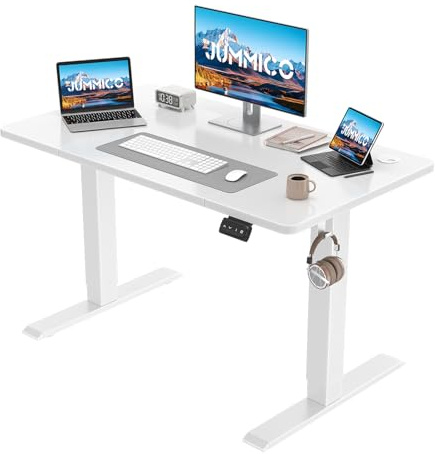 JUMMICO Electric Standing Desk 120 x 60 cm Home Office Height Adjustable Desk, Computer Lift Table with Smart Panel, Sit Stand Desk with Height Memory, White