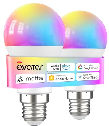 E27 Smart Bulb, Matter Colour Changing LED Light Bulb Compatible with Apple Home/Alexa, No Extra App Needed, Hub Required, 9W Smart Light Bulb Voice Controlled Dimmable Lighting, 2 Pack