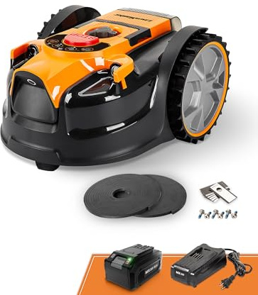 LawnMaster OcuMow™ VBRM601YCM MAX Perimeter Wire Free Robot Lawn Mower Cuts Small Lawns 2000-3500 Square Feet with Optical Navigation, Obstacle Avoidance, Low Noise and No Go Function