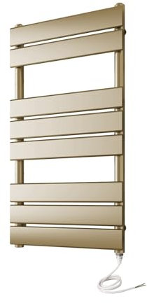 Greened House Richmond Electric Heated Towel Rail Brushed Brass Flat Panel Bathroom Radiator (400mm W x 800mm H)