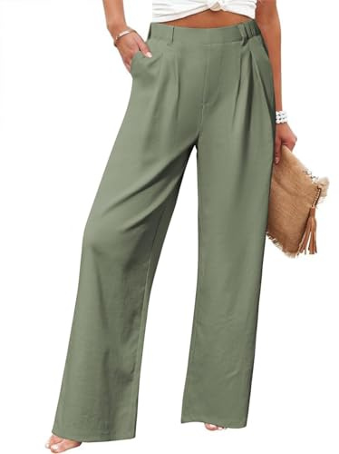 Friptspyg Pantalones Palazzo Pantalones Casual Señoras Verano Cintura Alta Palazzo Elástico Pantalones Casual con Bolsillos