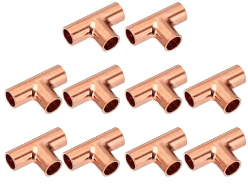 PATIKIL 5/16 (8mm) ID 1mm Thick Tee Copper Fitting, 10Pcs 99.9% 3 Way Pure Copper Pipe Fitting Tube Connector with Sweat Solder Connection for Plumbing HVAC Refrigeration System