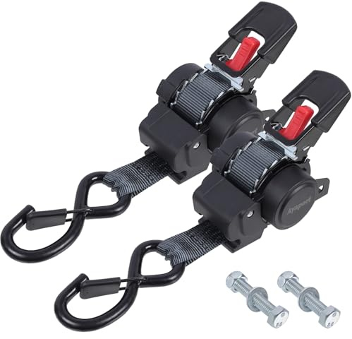 Ayaport Retractable Ratchet Straps 1 inch x 6ft, 2PK Bolt-on Tie Down Straps to Trailer - 1500lbs Break Strength, Transom Tie Downs for Cargo, Motorcycles, Jet Ski