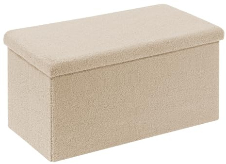 Bonlife Pouf Cube avec Espace de Rangement, Banc Pliable,Repose-Pieds en Velours, Coffre de Rangement,Beige, 80 X 40 X 40 Cm