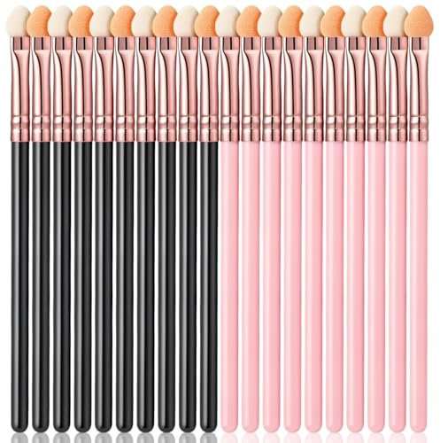 Guduling 20 stycken ögonskuggsapplikator, ögonskuggsborste svamp med rosa och svart handtag, återanvändbar ögonsminkborste