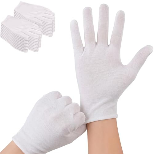 15 Pares de Guantes Blancos Algodón Dermatológicos, Guantes de Algodón Finos para Hidratación de Manos, Inspección de Joyería, Talla M, Transpirables y Lavables
