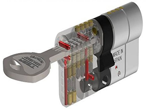 Tesa Assa Abloy Cilindro de Alta Seguridad, Llave - Leva Larga, Latonado, 40x40 mm