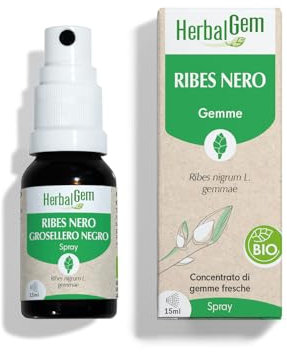 HERBALGEM - Macerato-Madre - Ribes Nero Bio - Integratore Alimentare Gemmoterapia Concentrata - Estratto di Gemme Fresche - Per Articolazioni, Muscoli - Vegan - Spray 15 ml