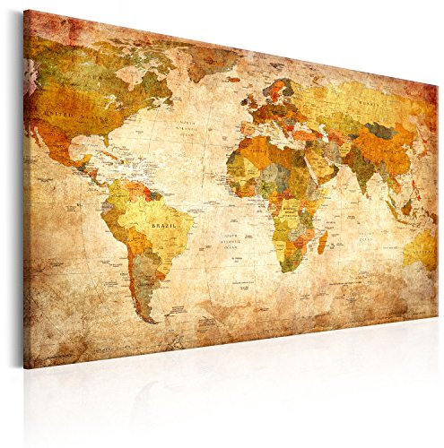 murando - Tableau à Épingles et Peinture sur Toile Combinés 120x80 cm - Avec Crochets Clous et Punaises Argentées - Panneau en Fibres pour Notes et Affichage - Carte du monde k-B-0051-v-a