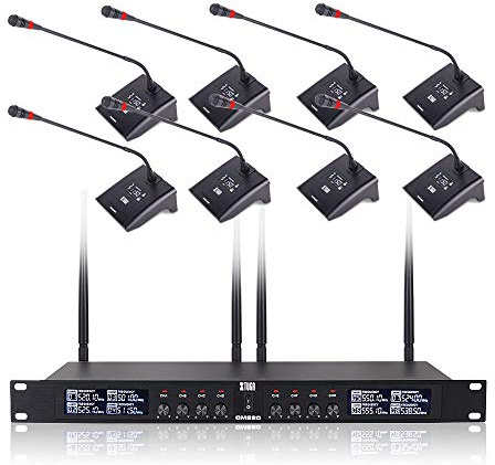 XTUGA CM280 8 Channel Wireless Gooseneck Microphone System, UHF Fixed Frequency Conference Mics with Crystal-Clear Audio for Corporate Boardrooms, Government Meetings & Large Conferences
