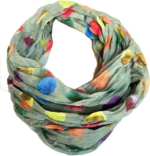 JameStyle26 Farbverlauf Dots Seide Sommer Loop Verlauf Regenbogen Rainbow Silk Uni Rundschal Schlauchschal Stola Schal leicht (Grün)