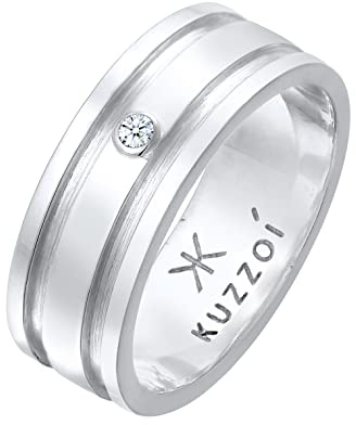 Kuzzoi Bague pour homme (8 mm) en argent sterling 925 massif fabriquée à la main, bague pour homme avec diamant, bague de fiançailles, bague d'amitié, taille 60-66, 0610690821