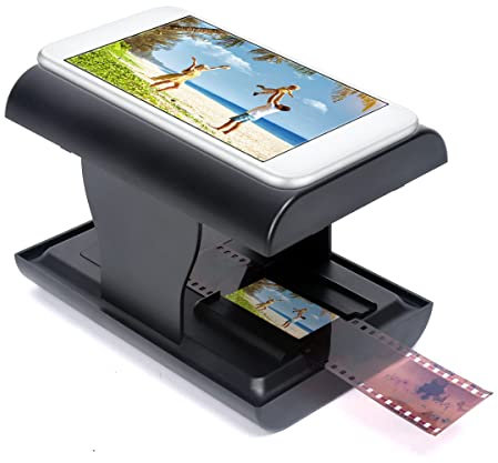Bewinner Mobiler Filmscanner, Tragbarer Fun-Film-Dia-Scanner, Unterstützt 35/135-mm-Farbpositivfilm, mit LED-Hintergrundbeleuchtung, Faltbarer Smartphone-Filmscanner für Android 5.0 für OS 8.0 Oben