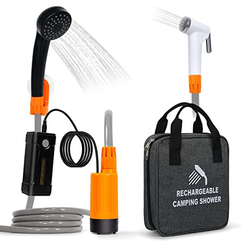 Koopsmate tragbare Campingdusche，LED-Licht，abnehmbare Batterie Camping Duschpumpe, tragbarer Outdoor Duschkopf, Wasserpumpe aus Eimer in stabilen und milden Duschkopf, verwendet für Camping und Reisen