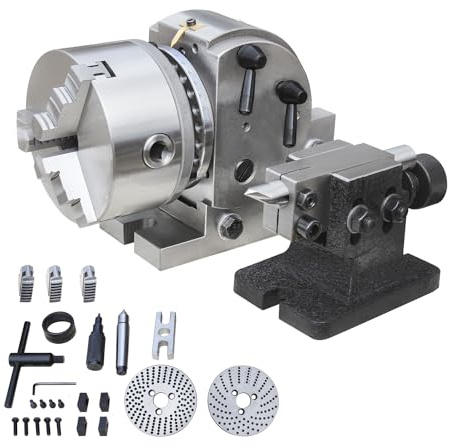 KAKA INDUSTRIAL Dividing Head 5 inch 3-Jaw Chuck, MT2 Tailstock and Dividing Plates | Milling Machine Indexing Attachment for Precision Gear Cutting BS-0