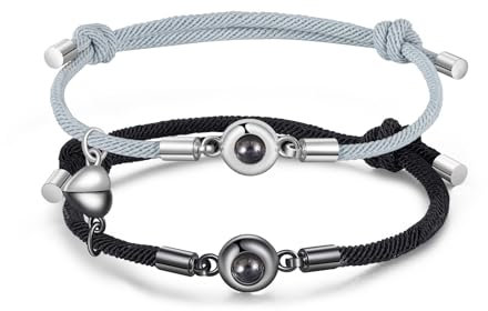 lorajewel Partnerarmbänder mit Gravur Foto Projektion Armband Magnetische Paar Armband Personalisiertes Pärchen Armband Freundschaftsarmband Leder Edelstahl Geschenk (Foto-4)