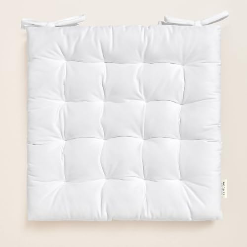 Room99 Nova Stuhlkisse 40 x 40 x 4,5 cm Sitzkisse Sitzpolster mit bändern Zierkissen Stuhl Boden Bodenkissen Kissen Outdoor Indoor Wohnzimmer Velvet Samt Weiß,1 Stück