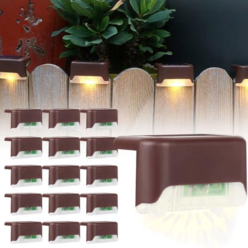 ZOYDP Lot De 16 Eclairage Escalier Exterieur, Lampe Solaire Escalier, IP68 Étanche, Lampe Solaire Exterieur Jardin pour Marches Clôture Terrasse Chemin, Brun