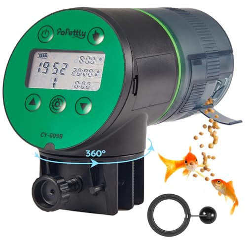 Papettly Futterautomat Aquarium, Automatischer Fischfutterautomat für Aquarium mit Batteriebetrieben, Fische Fischfutterspender 200ml, 2 AAA-Batterien im Lieferumfang enthalten, Fischfutterschwimmring