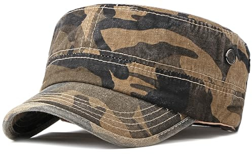 XYIYI Coffee Camouflage Retro Washed Military Caps Cotton Cadet Army Caps Vintage Flat Top Cap