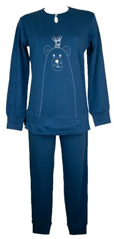 RAGNO Pigiama Donna Caldo Cotone Interlock Invernale Collo Serafino Polsino Sia alla Maglia Che Il Pantalone Articolo DN94NQ, A93 Set Sail, Taglia 46