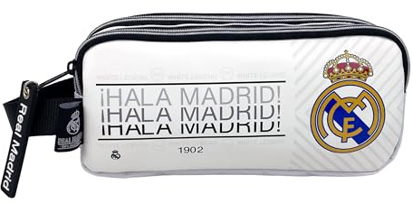 CYPBRANDS Real Madrid, Estuche, Portatodo Triple, Material Escolar, Color Blanco, Producto Oficial