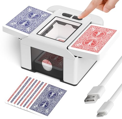 Automatic Card Shuffler, Electric Shuffling Machine for 2Decks Playing Low Noise, Rechargeable & Portable Shuffler Machine for Poker, UNO, Blackjack,Texas Hold'em, Family Card Game