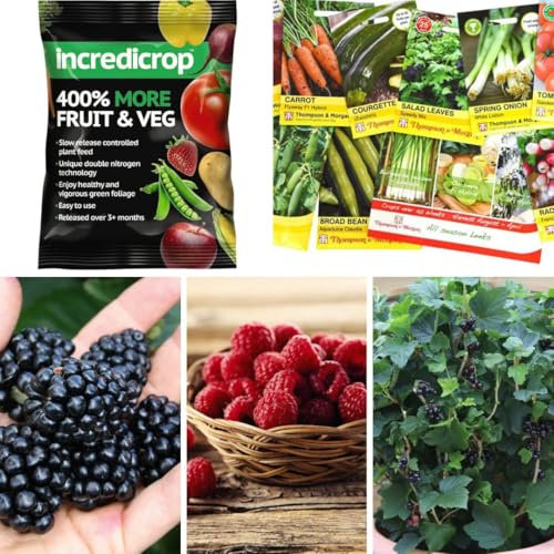 Grow Your Own Collection – 5 Easy-Grow Veggie Seeds, 3 Compact Berry Plants & Incredicrop Fertiliser for High-Yield, Home-Grown Fruit & Veg Gardening, 1 x Kit by Thompson and Morgan