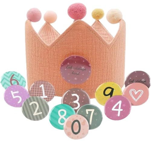 Corona Compleanno per Bambini, Stoffa Cappellini Festa Compleanno Bambini con Numeri da 0 a 9, Corona Principessa Bambina, Coroncina Compleanno per Ragazzi e Ragazze (Rosa)